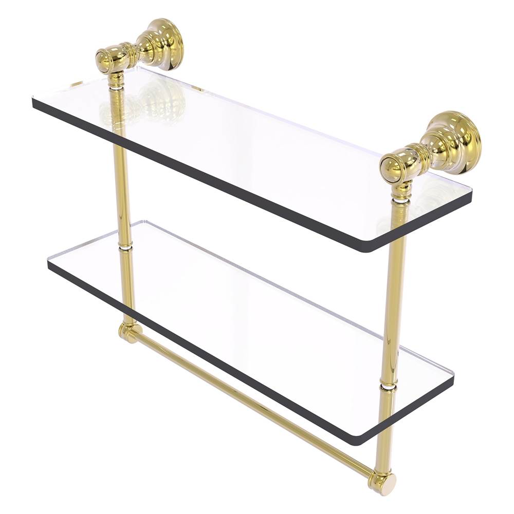 Allied Brass Carolina Collection 16 Inch Double Glass Shelf with Towel Bar - Unlacquered Brass