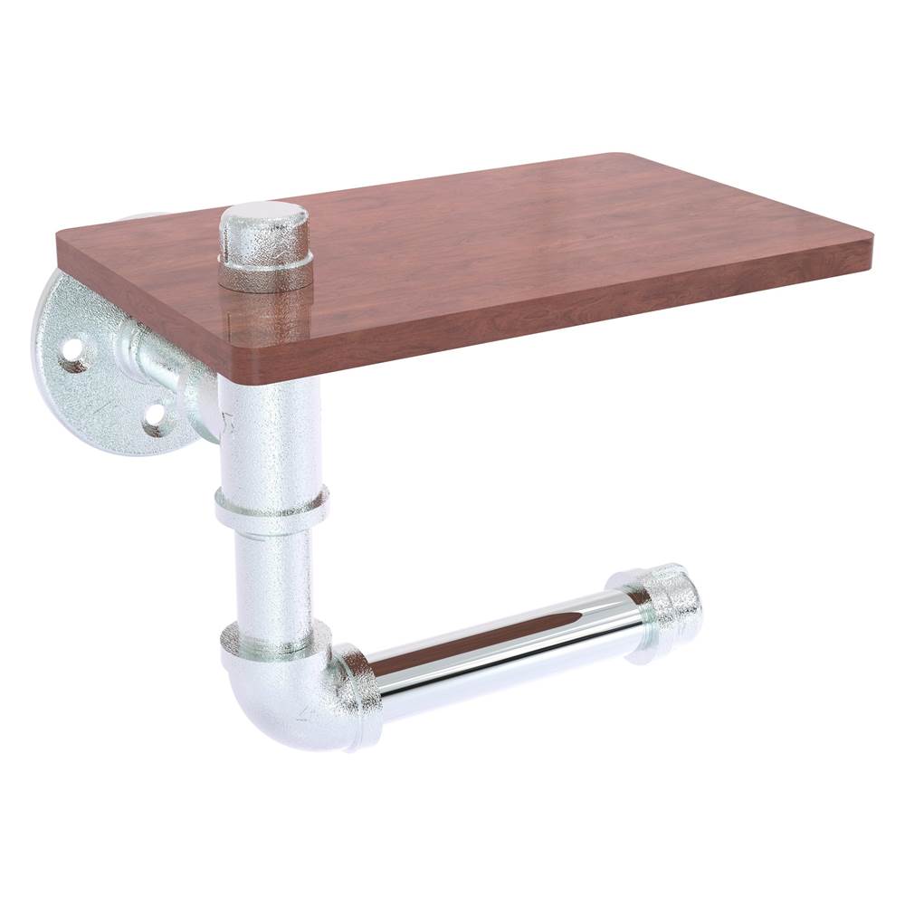 Allied Brass Pipeline Collection Toilet Paper Holder with Wood Shelf - Polished Chrome