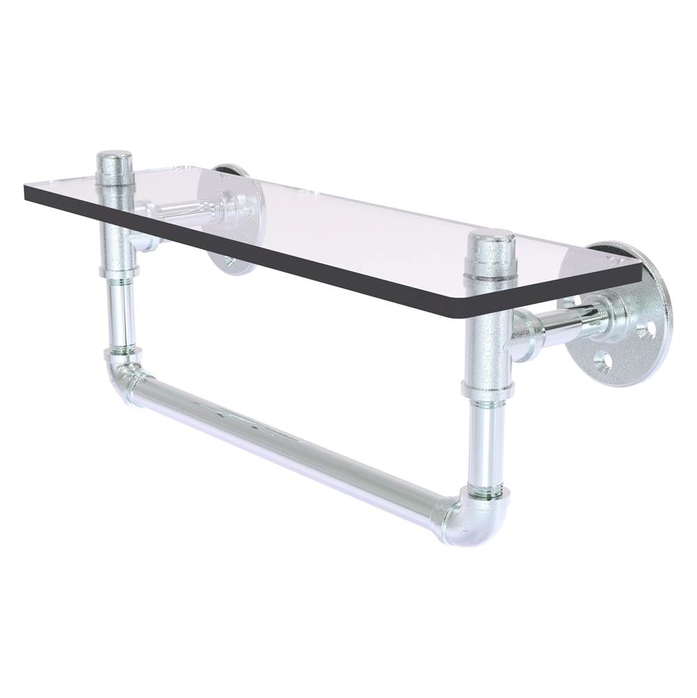 Allied Brass Pipeline Collection 16 Inch Glass Shelf with Towel Bar - Polished Chrome