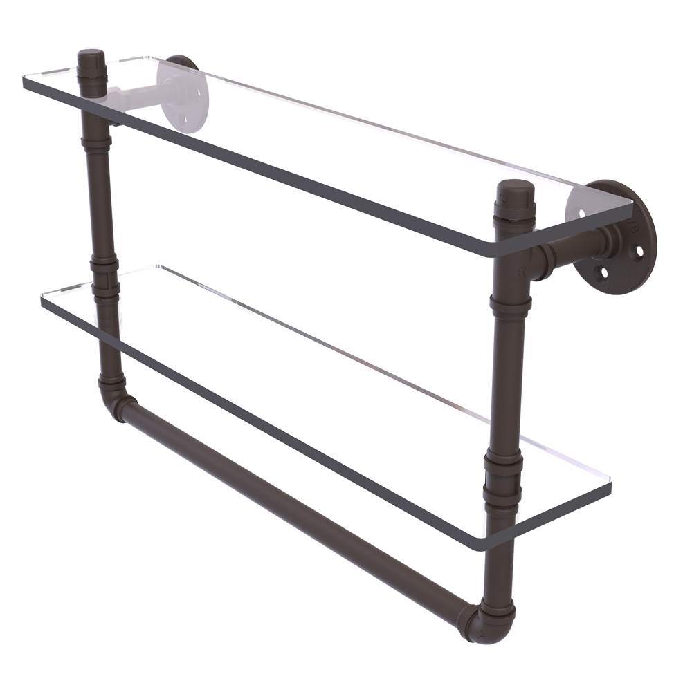 Allied Brass Pipeline Collection 22 Inch Doulbe Glass Shelf with Towel Bar