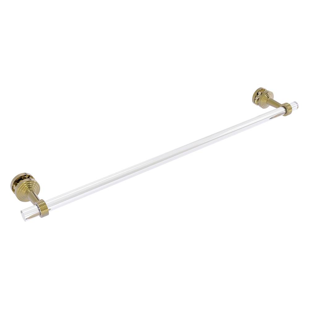 Allied Brass Pacific Beach Collection 30 Inch Shower Door Towel Bar with Grooved Accents - Unlacquered Brass