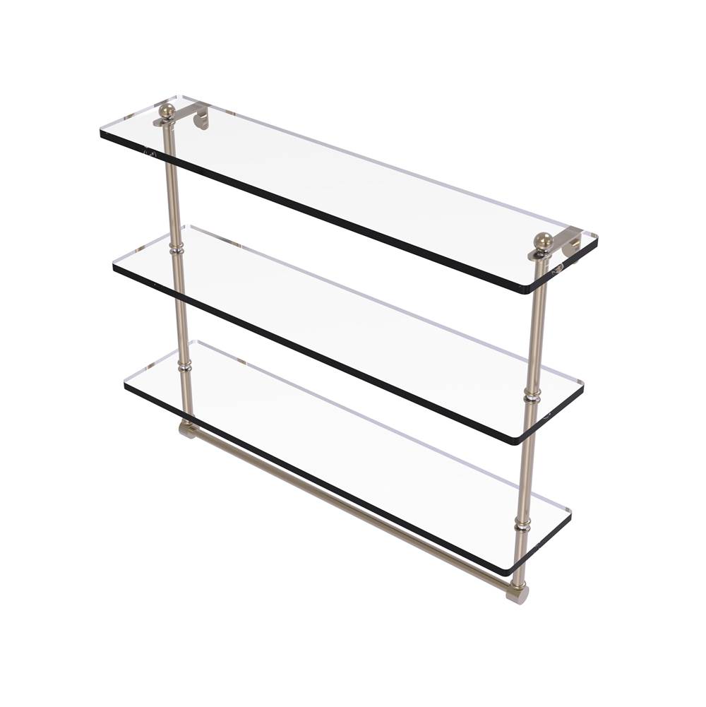 Allied Brass NS-5/22TB-BKM 22 Inch Triple Tiered Glass Shelf with Integrated Towel Bar Matte Black 