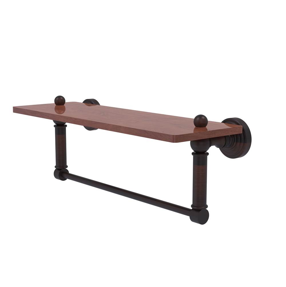 Allied Brass Waverly Place Collection 16 Inch Solid IPE Ironwood Shelf with Integrated Towel Bar