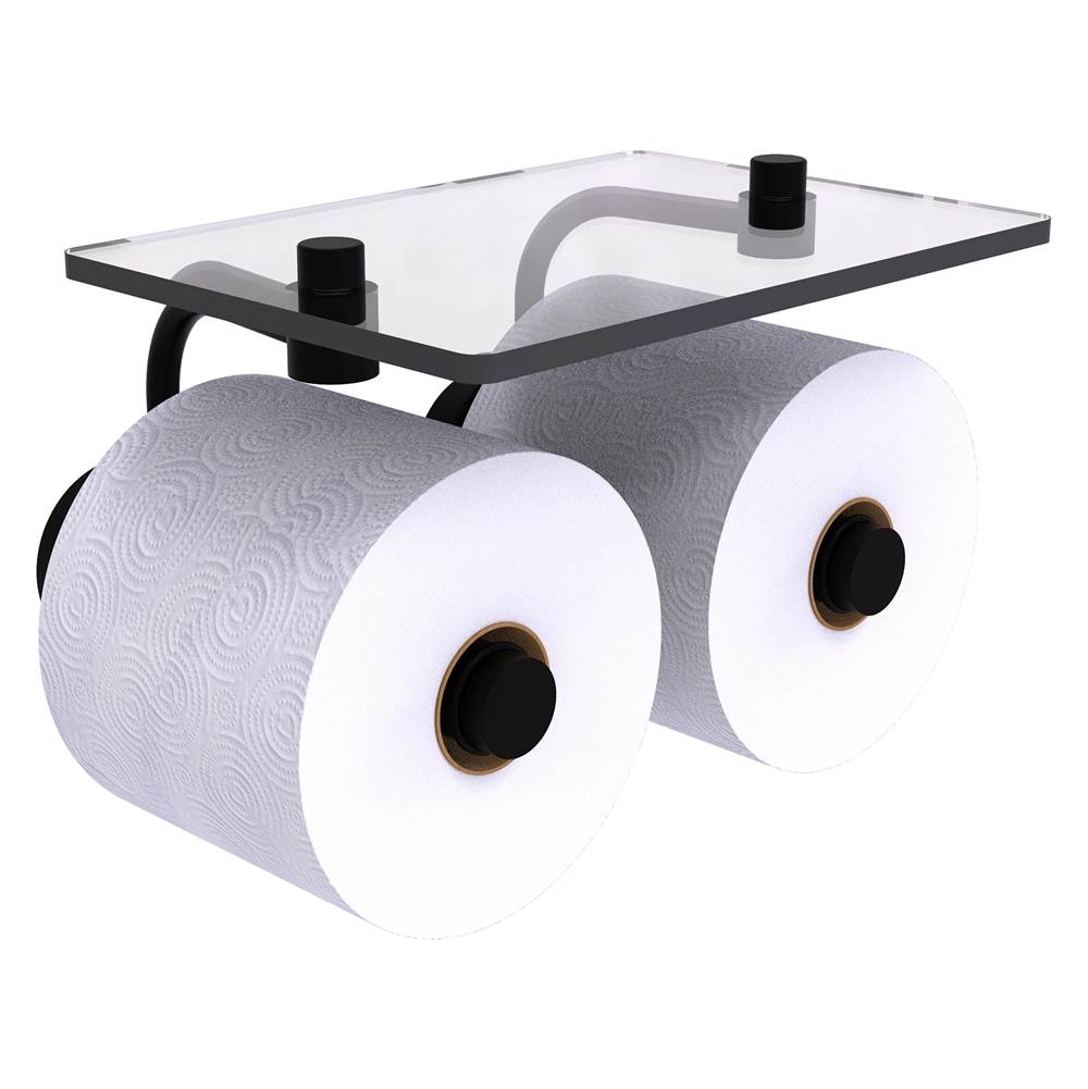 Allied Brass Waverly Place Collection 2 Roll Toilet Paper Holder with Glass Shelf - Matte Black