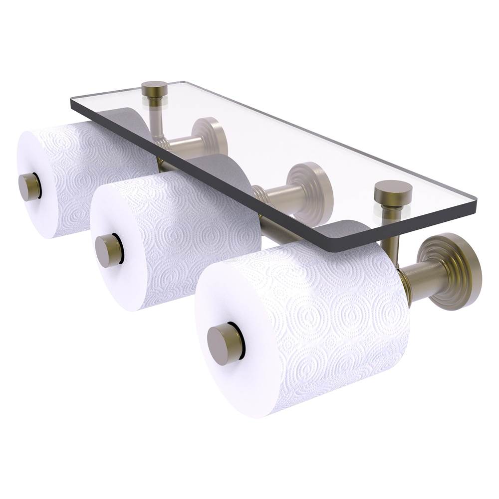 Allied Brass Waverly Place Collection Horizontal Reserve 3 Roll Toilet Paper Holder with Glass Shelf - Antique Brass