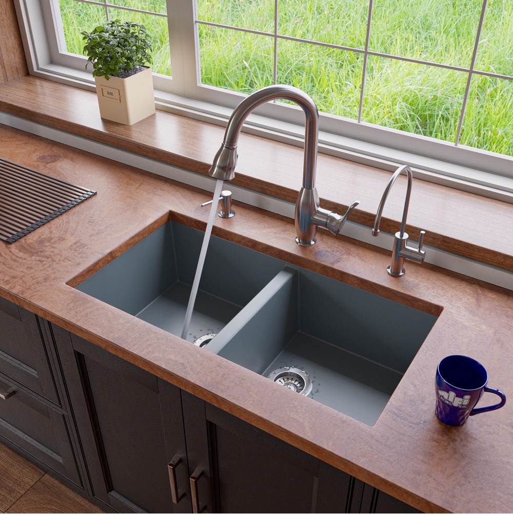 Alfi Trade Titanium 34'' Undermount Double Bowl Granite Composite Kitchen Sink
