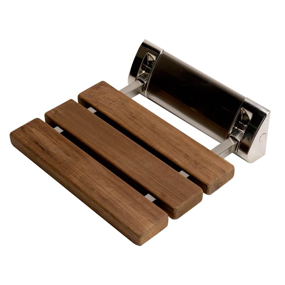 Alfi Trade Brushed Nickel 14'' Folding Teak Wood Shower Seat Bench