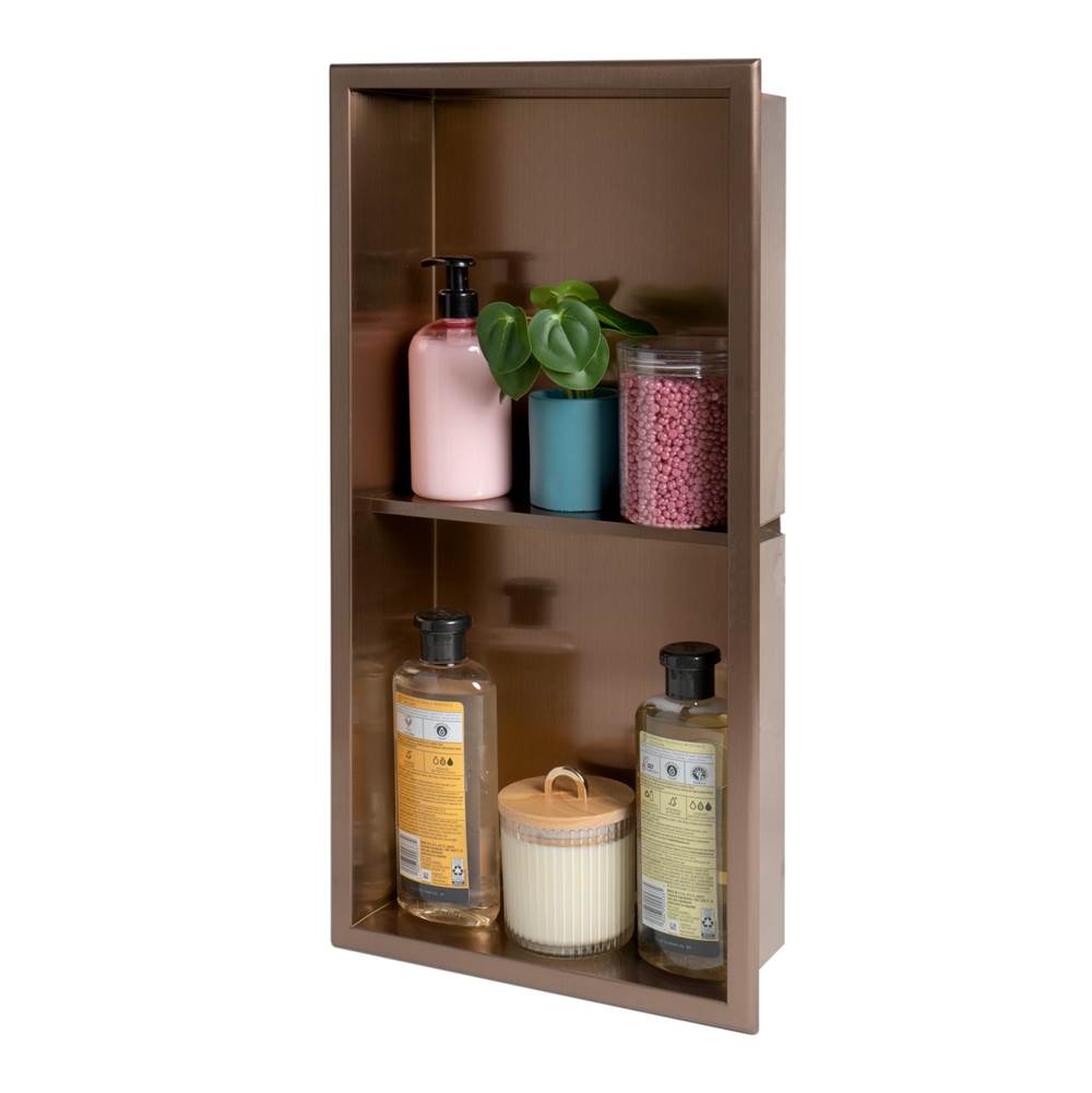Alfi Trade 12'' x 24'' Brushed Copper PVD Stainless Steel Vertical Double Shelf Shower Niche