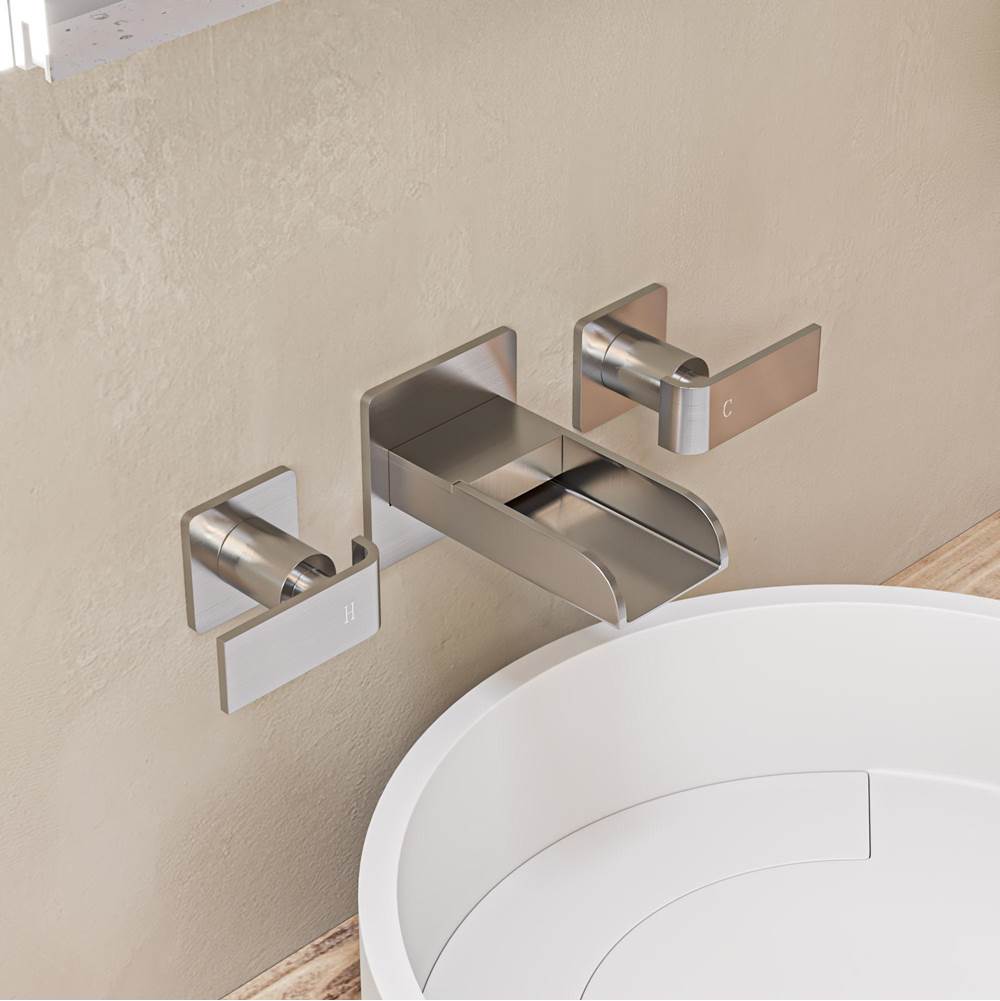 Alfi Trade Brushed Nickel Widespread Wall Mounted Modern Waterfall Bathroom Faucet
