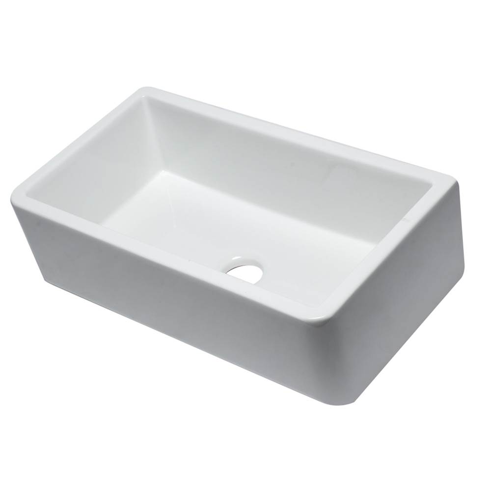 Alfi Trade 33'' White Smooth Apron Solid Thick Wall Fireclay Single Bowl Farm Sink
