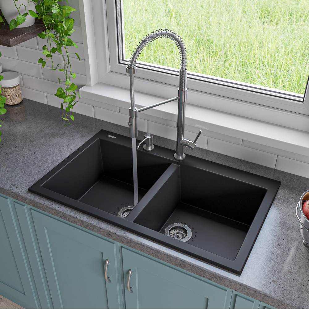 Alfi Trade Black 34'' Drop-In Double Bowl Granite Composite Kitchen Sink