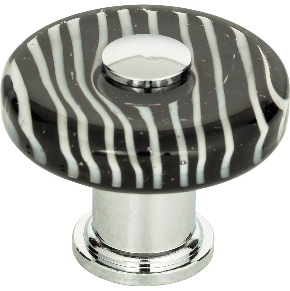 Atlas Zebra Glass Round Knob 1 1/2 Inch Polished Chrome