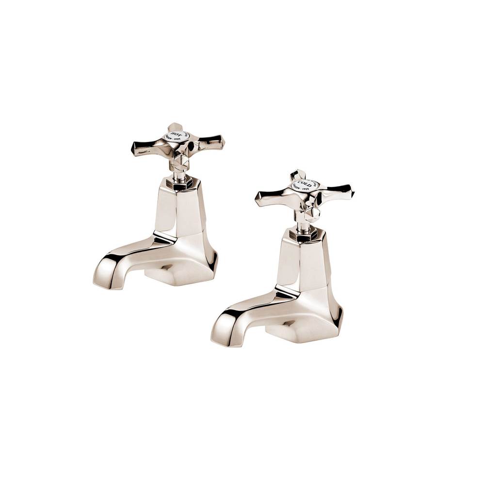Barber Wilsons And Company 1/2'' Mastercraft Pair Basin Taps 3'' Spout With White Porcelain Buttons