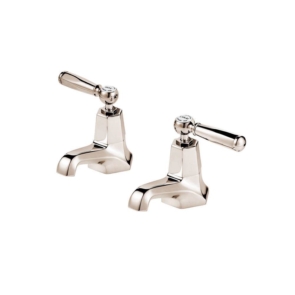 Barber Wilsons And Company 1/2'' Mastercraft Lever  Pair Basin Taps 3'' Spout With White Porcelain Buttons