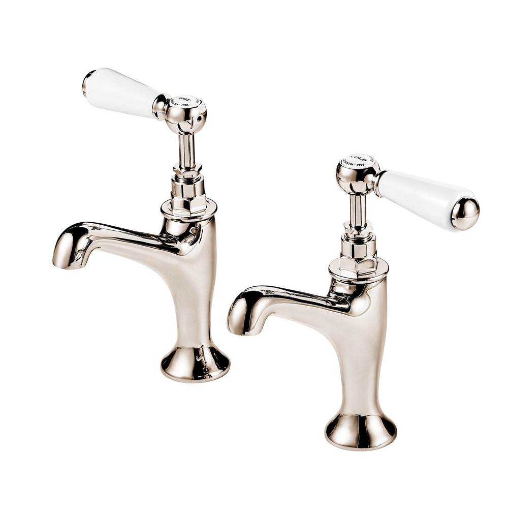 Barber Wilsons And Company 1890''S Bonnet Pair Pillar Taps (Ceramic Disc) With White Porcelain Lever And Buttons