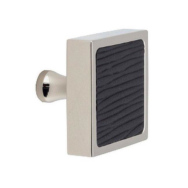 Colonial Bronze Leather Accented Square Cabinet Knob With Flared Post, Matte Satin Brass x Shagreen White Leather