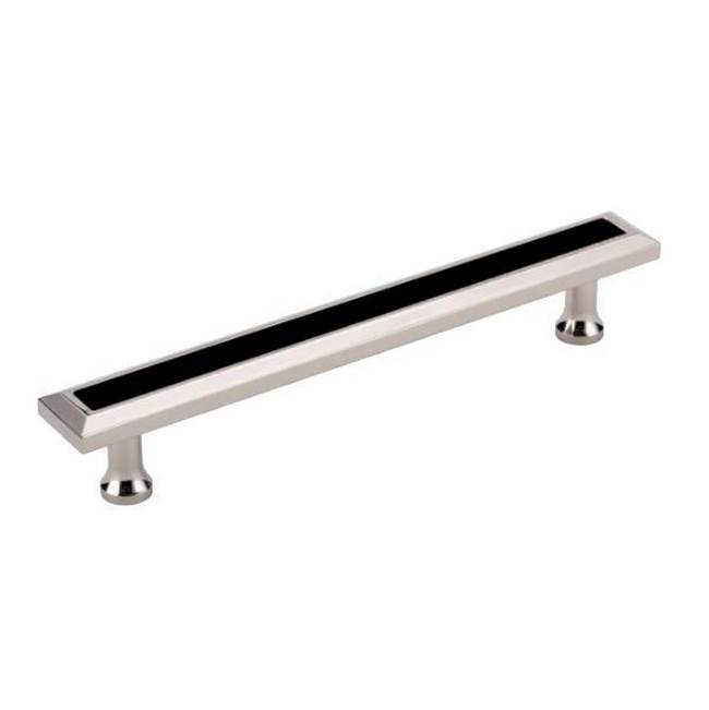 Colonial Bronze Leather Accented Rectangular, Beveled Cabinet Pull With Flared Posts, Satin Black x Sulky Black Leather