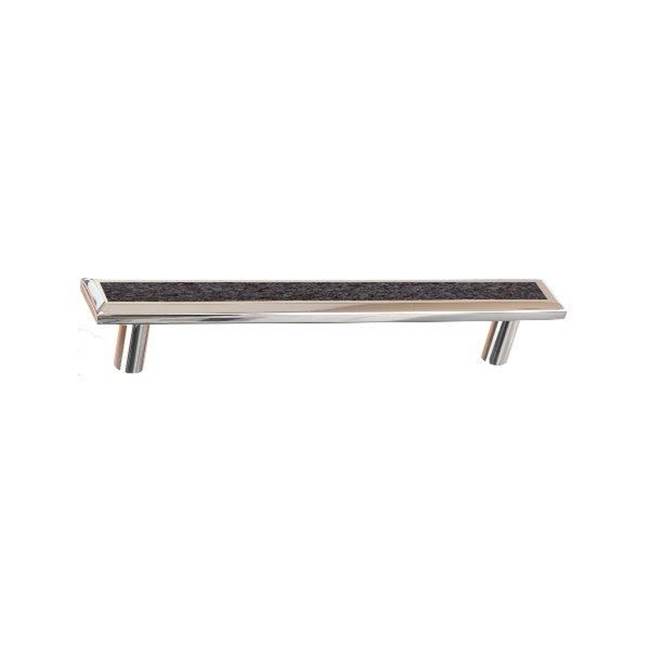 Colonial Bronze Leather Accented Rectangular, Beveled Appliance Pull, Door Pull, Shower Door Pull With Straight Posts, Frost Chrome x Pinseal Brushed Steel Leather
