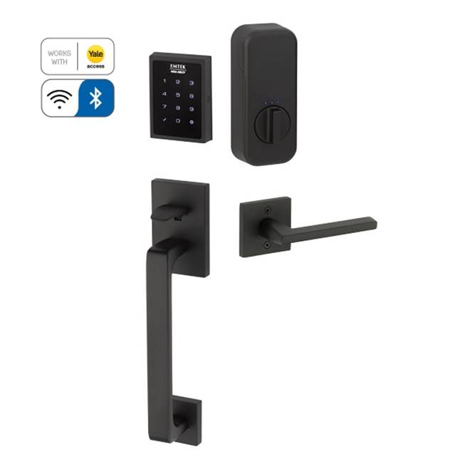 Emtek Electronic EMPowered Motorized Touchscreen Keypad Smart Lock Entry Set with Baden Grip - works with Yale Access, Basel Lever, LH, US19
