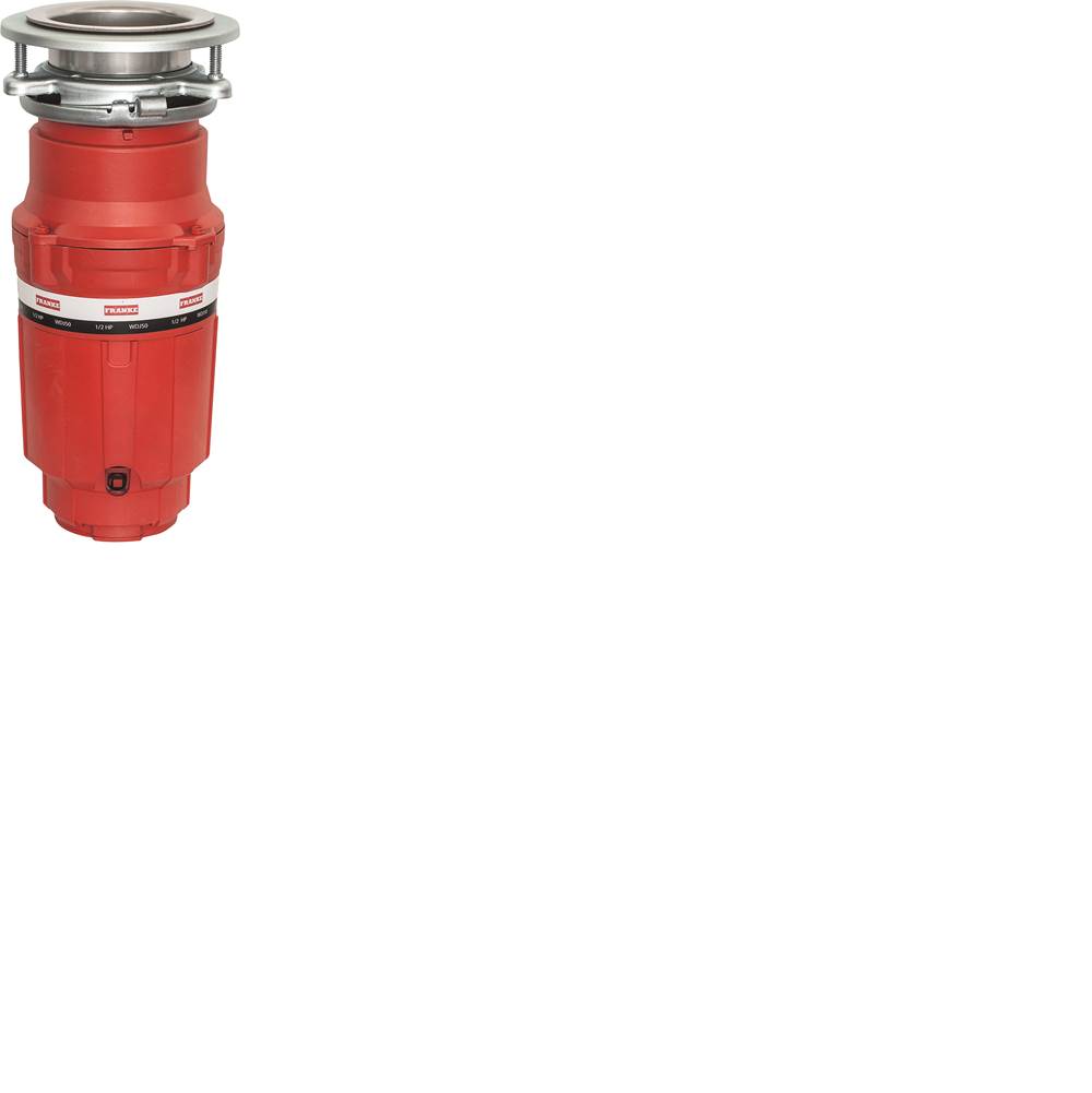 Franke 1/2 Horse Power Compact Waste Disposer Continuous Feed Torque Master 2600 RPM Jam-Resistant DC Motor in Red/Chrome, WDJ50