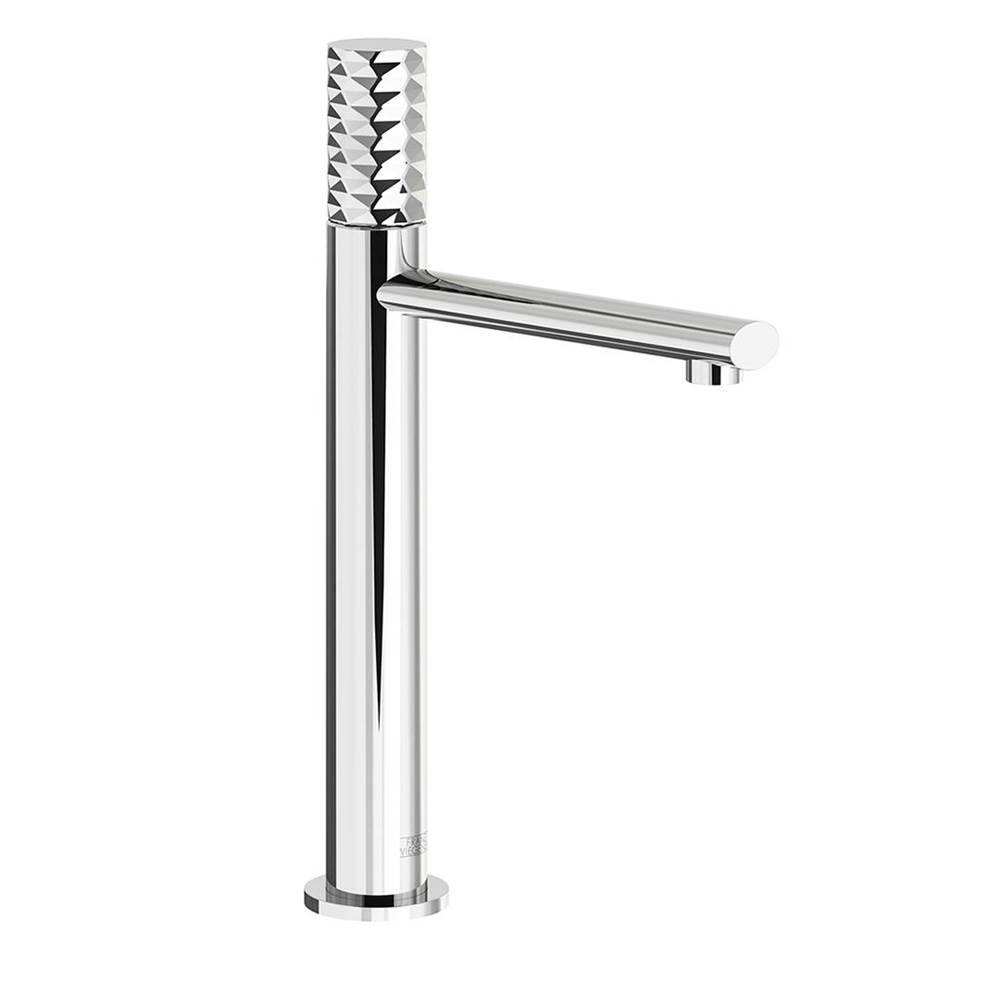 Franz Viegener Tall Vessel Height, Single Handle Luxury Lavatory Set, Diamond Cylinder Handle With Push-Down Pop-Up Drain Assembly (No Lift Rod