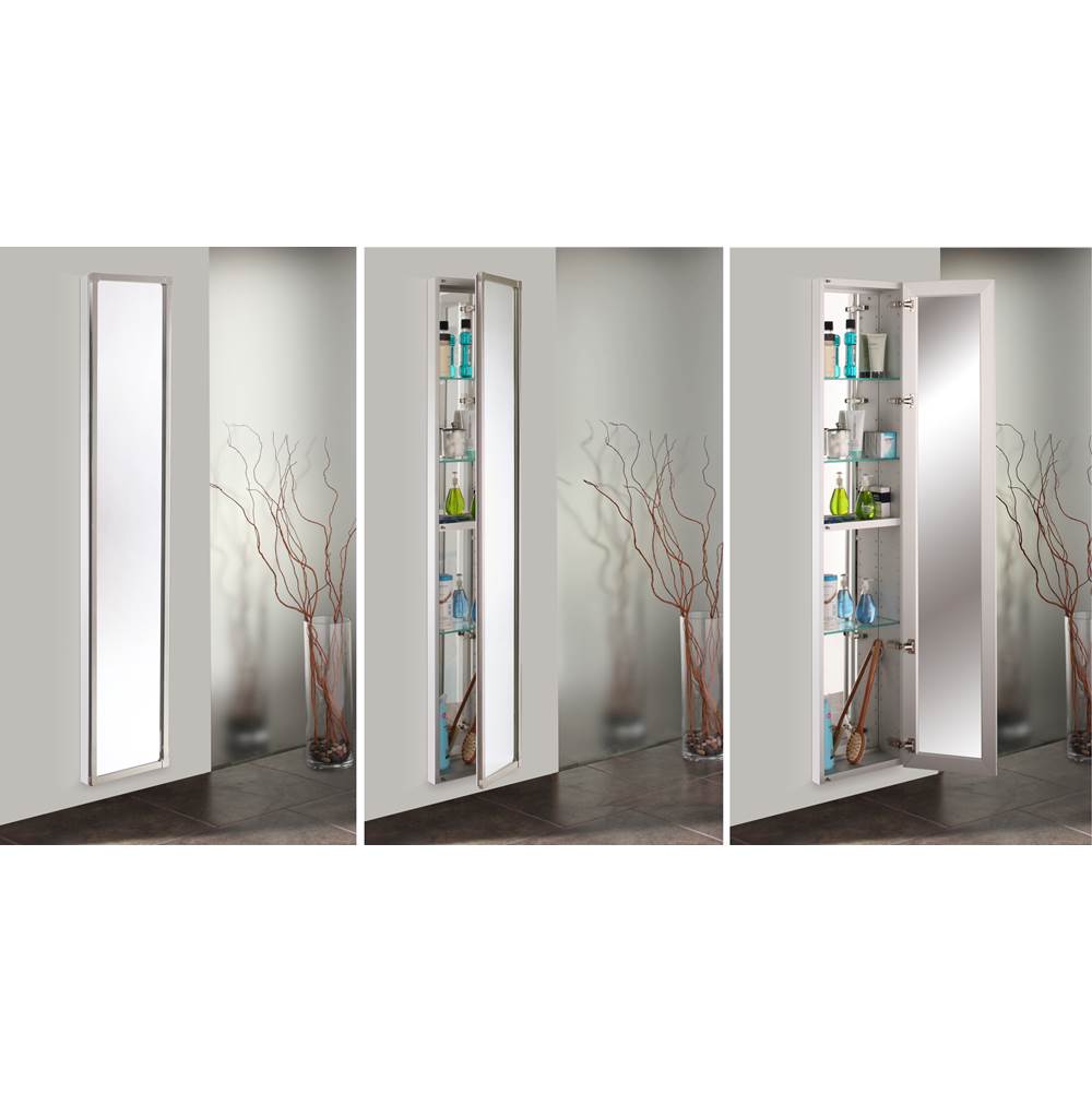 GlassCrafters 16'' x 72'' Satin Chrome Full Length Park Avenue Framed Mirrored Cabinet - 4 Inch Deep, Right Hinge