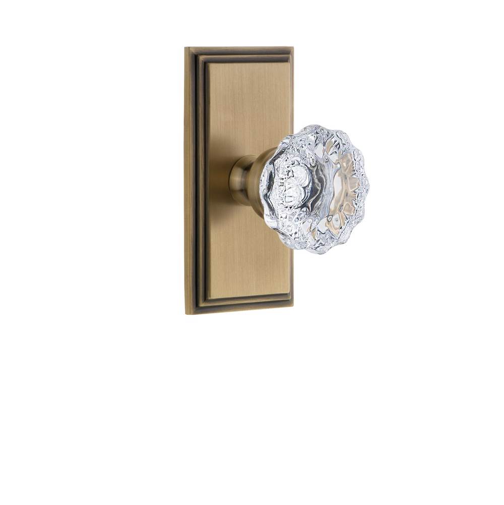 Grandeur Hardware Grandeur Carre Plate Passage with Fontainebleau Crystal Knob in Vintage Brass