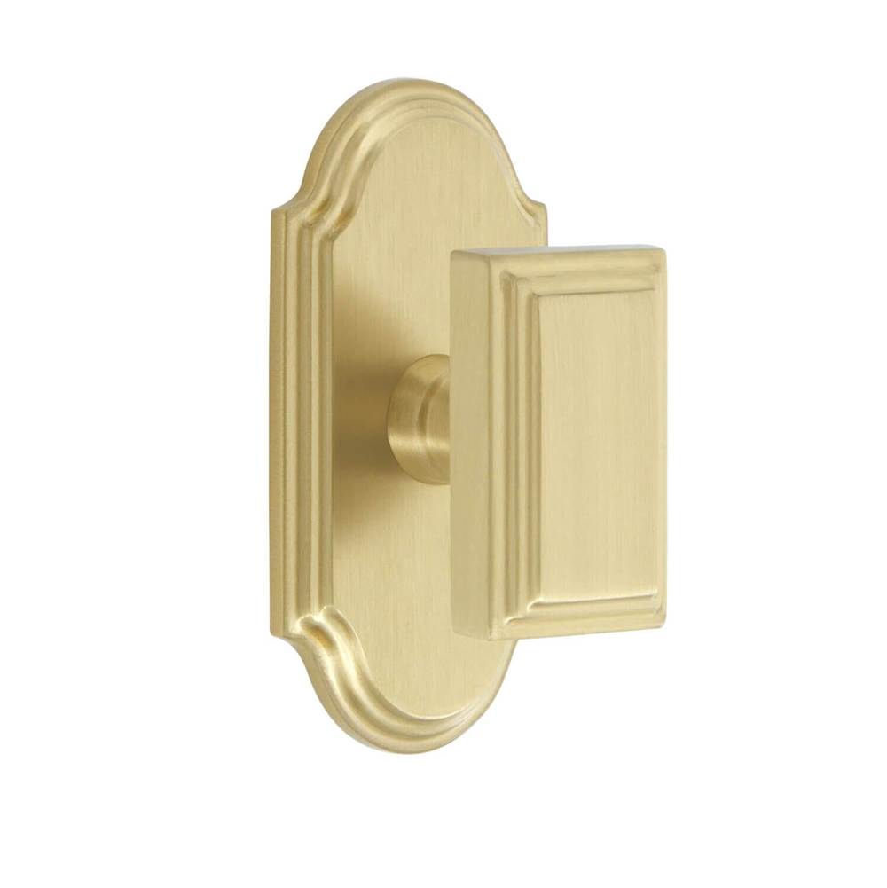Grandeur Hardware Arc Short Plate Double Dummy with Carre Knob in Satin Brass