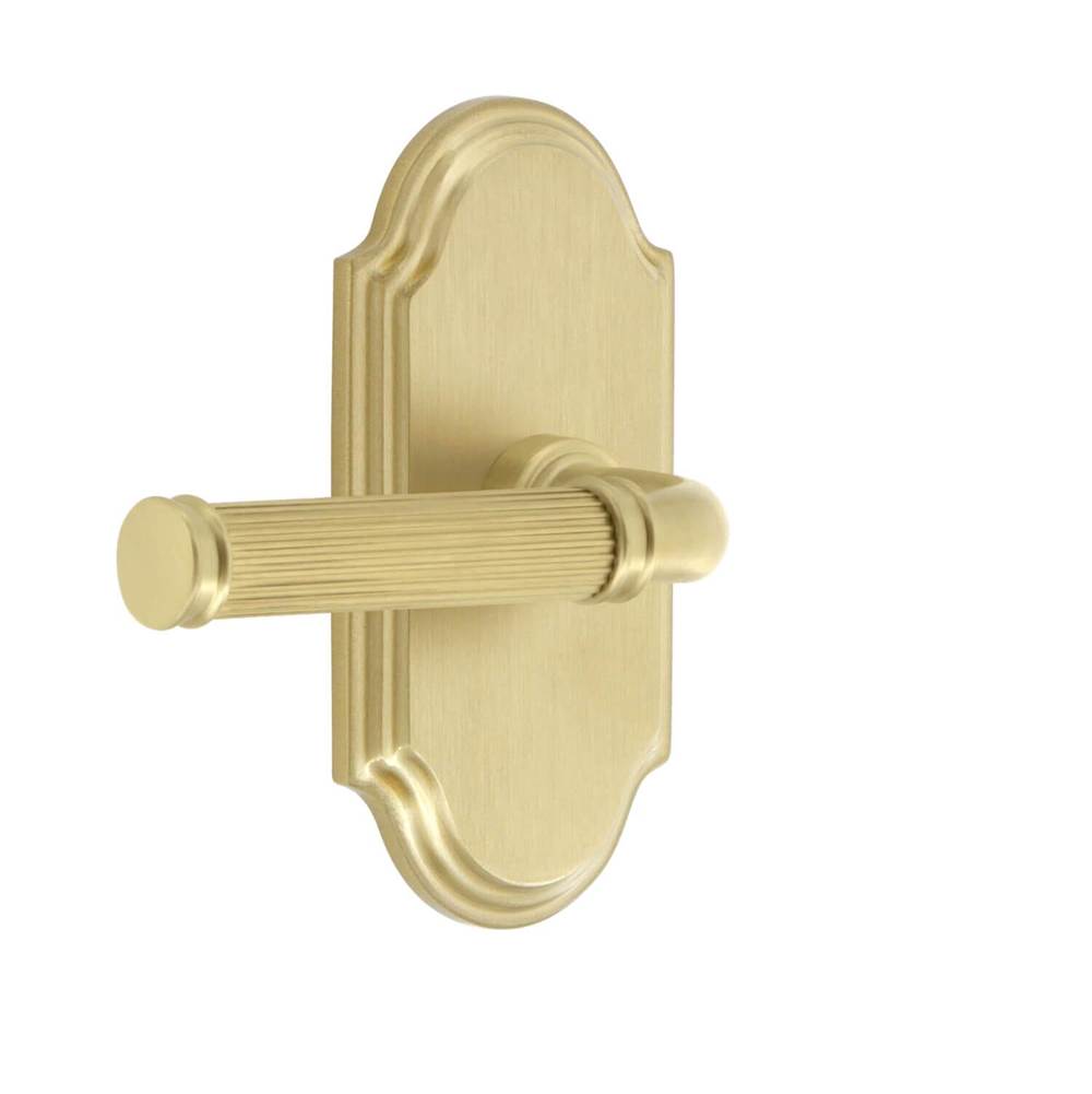 Grandeur Hardware Arc Short Plate Passage with Soleil Lever in Satin Brass