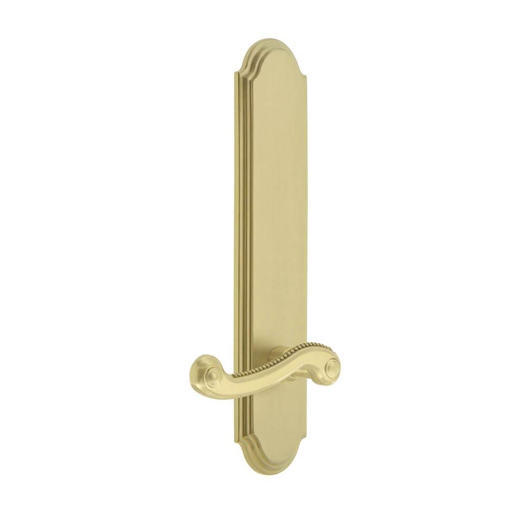Grandeur Hardware Arc Tall Plate Passage with Newport Lever in Satin Brass