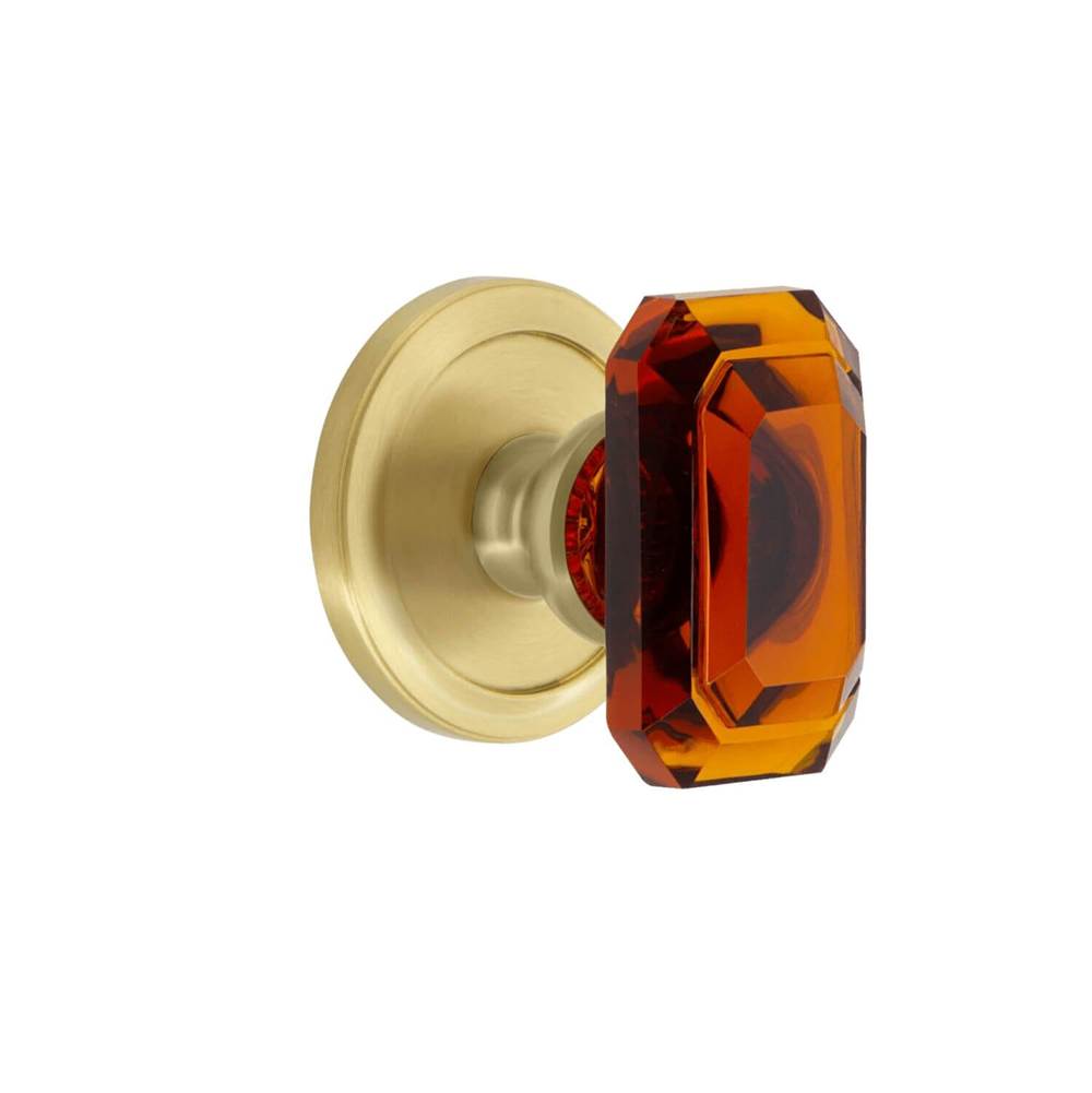 Grandeur Hardware Circulaire Rosette Double Dummy with Baguette Amber Crystal Knob in Satin Brass