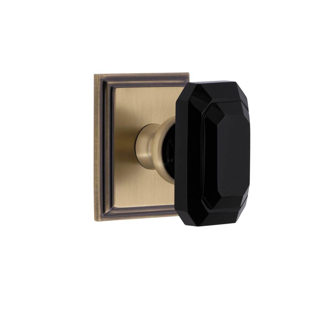 Grandeur Hardware Carre Square Rosette Privacy with Baguette Black Crystal Knob in Vintage Brass