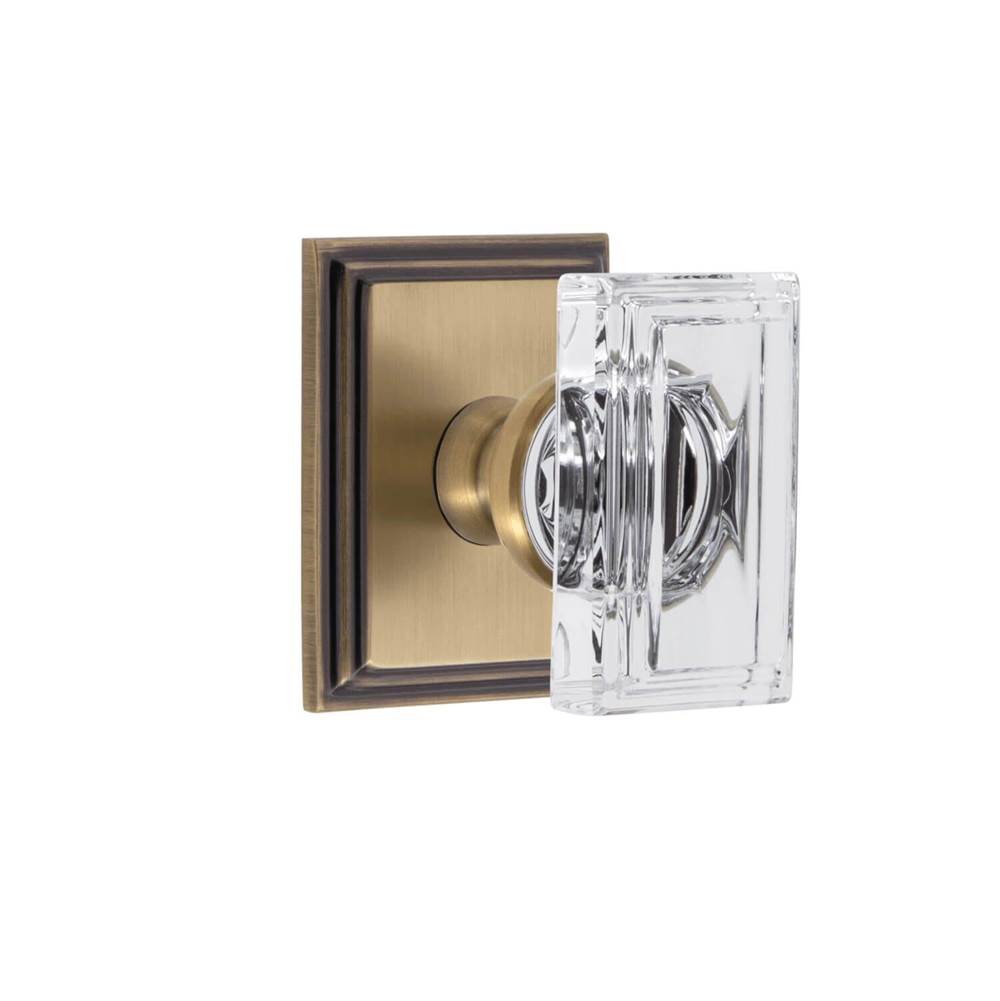 Grandeur Hardware Carre Square Rosette Double Dummy with Carre Crystal Knob in Vintage Brass