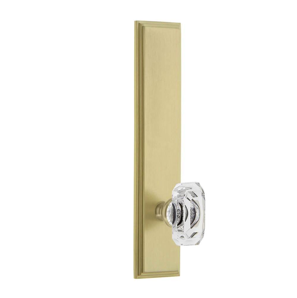 Grandeur Hardware Carre Tall Plate Passage with Baguette Clear Crystal Knob in Satin Brass