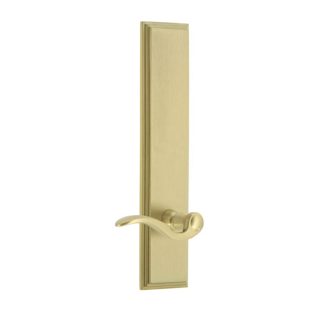 Grandeur Hardware Carre Tall Plate Passage with Bellagio Lever in Satin Brass