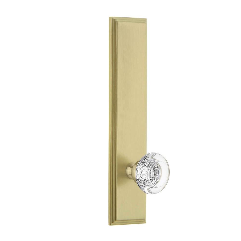 Grandeur Hardware Carre Tall Plate Privacy with Bordeaux Knob in Satin Brass