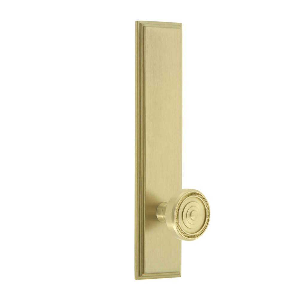 Grandeur Hardware Carre Tall Plate Double Dummy with Soleil Knob in Satin Brass