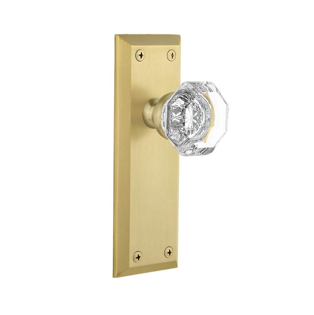 Grandeur Hardware Fifth Avenue Plate Privacy with Chambord Crystal Knob in Satin Brass