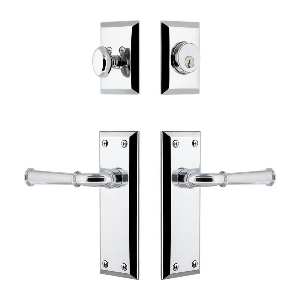 Grandeur Hardware Fifth Avenue Long Plate Entry Set with Georgetown Lever in Bright Chrome