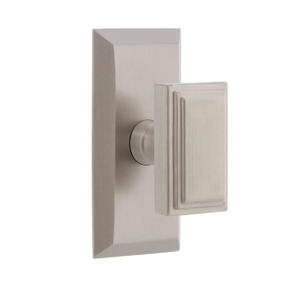 Grandeur Hardware Fifth Avenue Short Plate Single Dummy with Carre Knob in Satin Nickel
