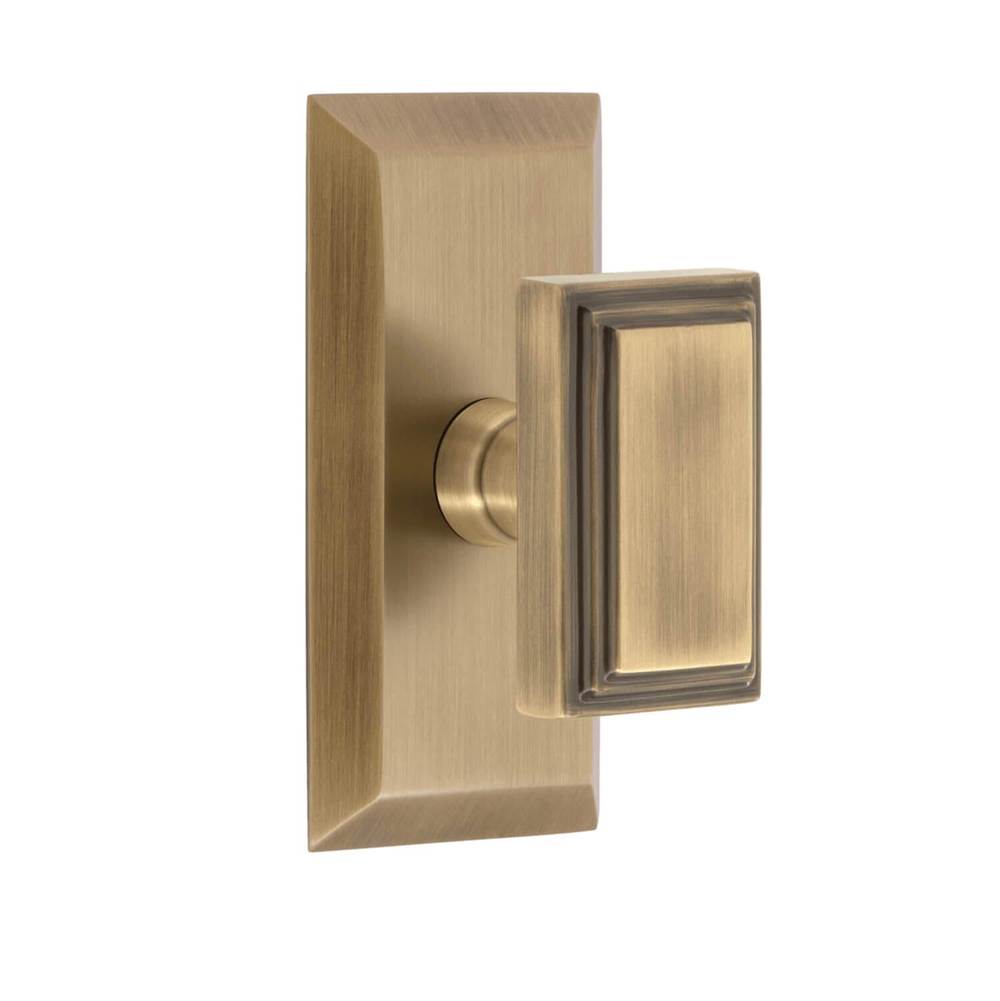 Grandeur Hardware Fifth Avenue Short Plate Double Dummy with Carre Knob in Vintage Brass