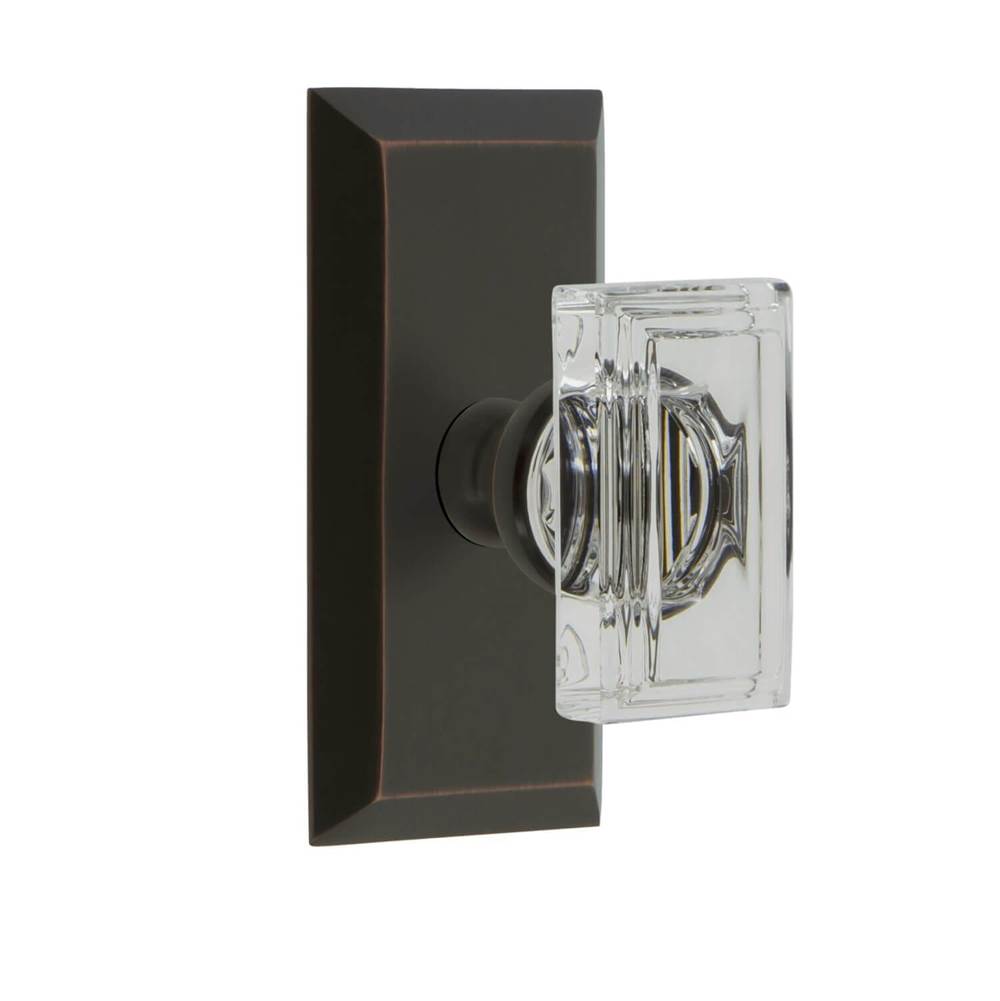 Grandeur Hardware Fifth Avenue Short Plate Double Dummy with Carre Crystal Knob in Timeless Bronze