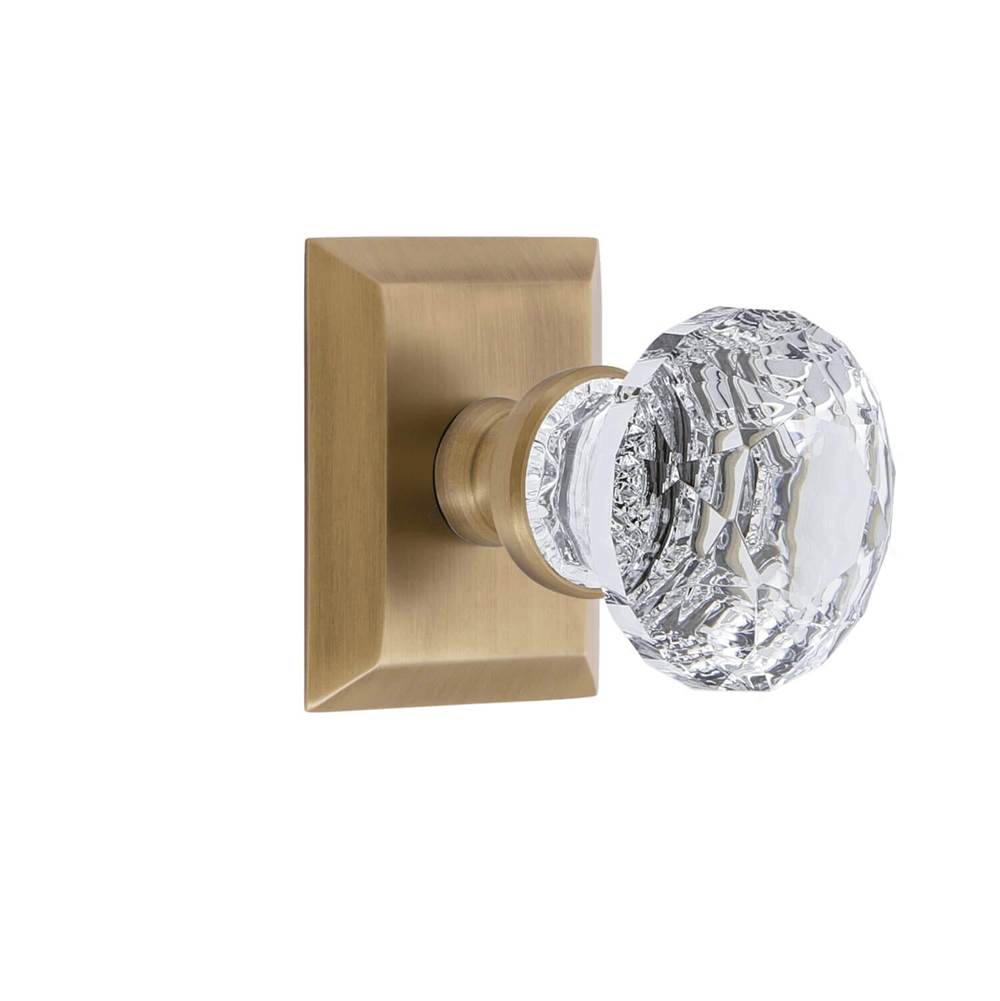 Grandeur Hardware Fifth Avenue Square Rosette Privacy with Brilliant Crystal Knob in Vintage Brass
