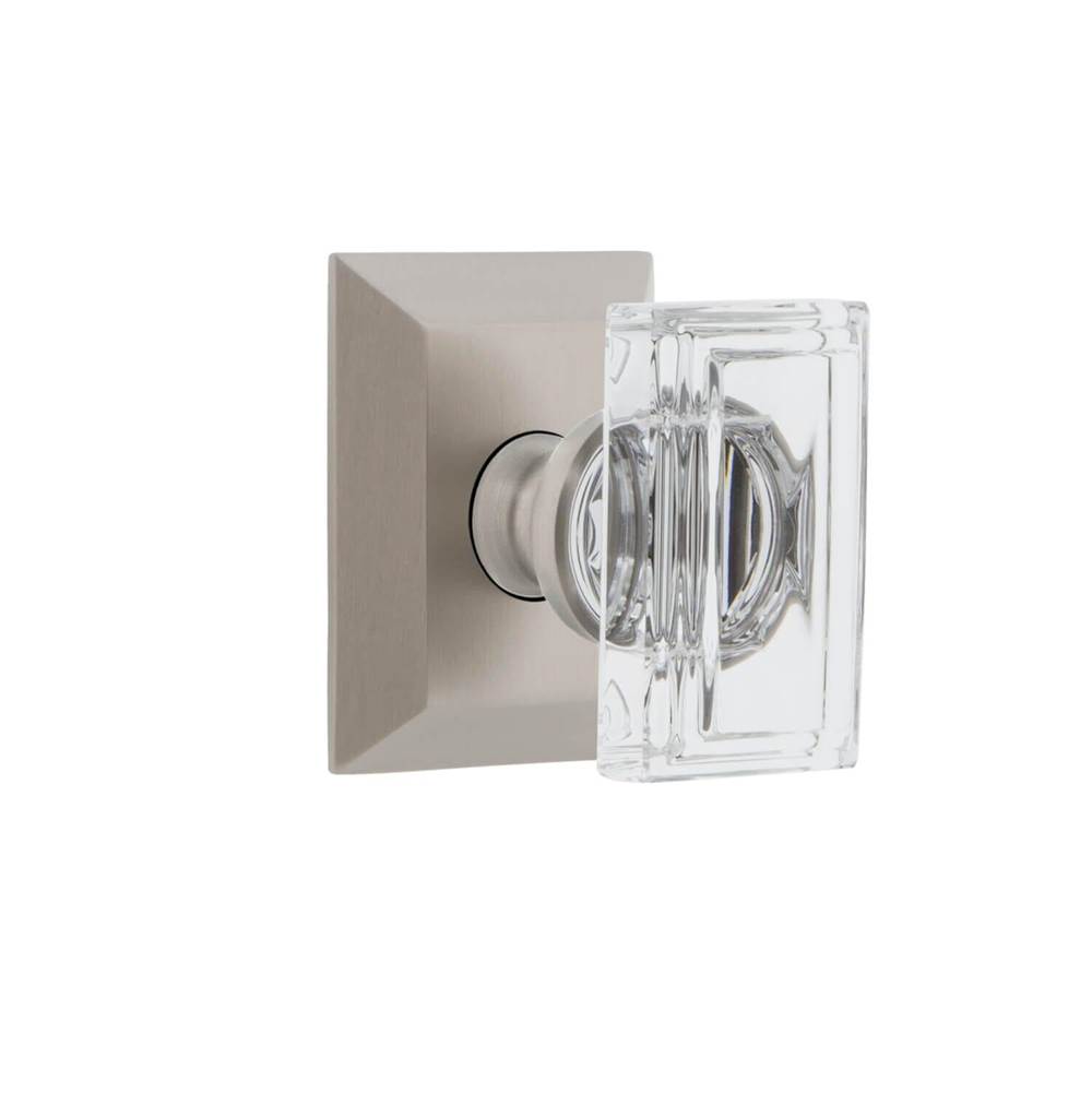 Grandeur Hardware Fifth Avenue Square Rosette Passage with Carre Crystal Knob in Satin Nickel
