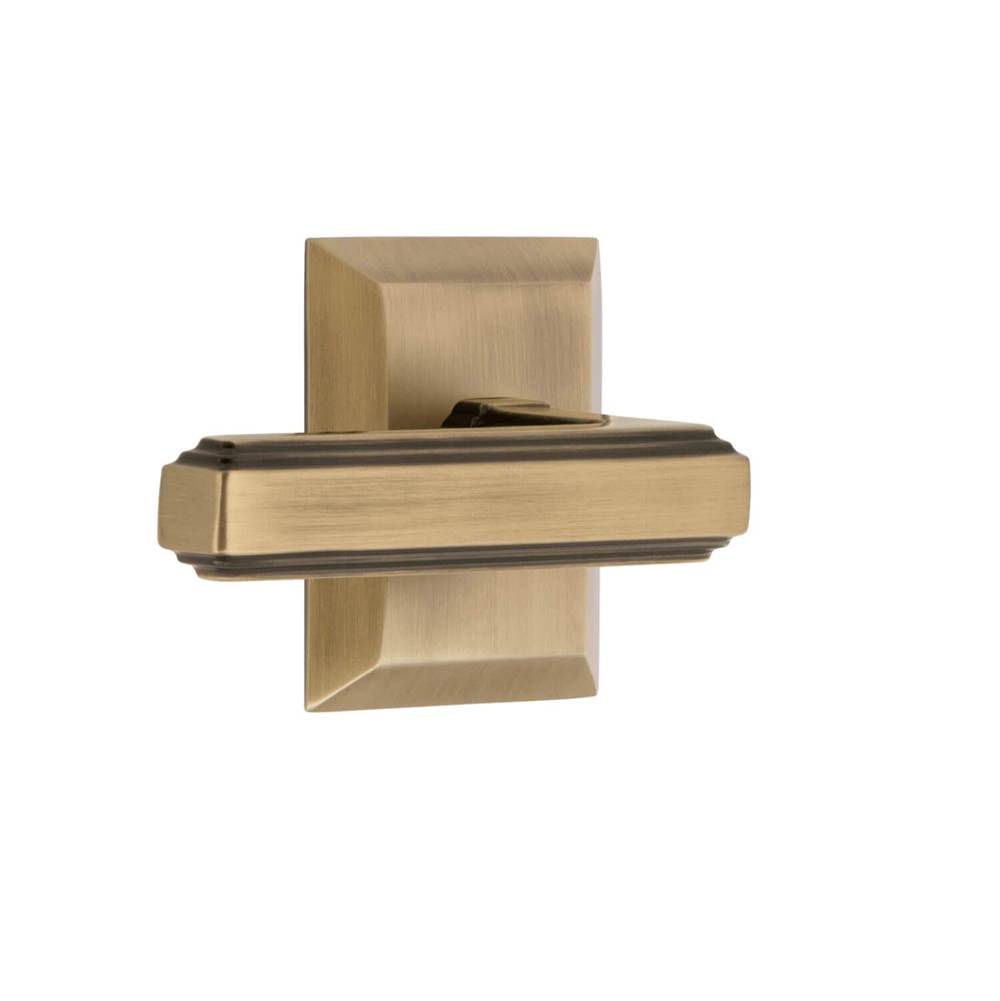 Grandeur Hardware Fifth Avenue Square Rosette Passage with Carre Lever in Vintage Brass