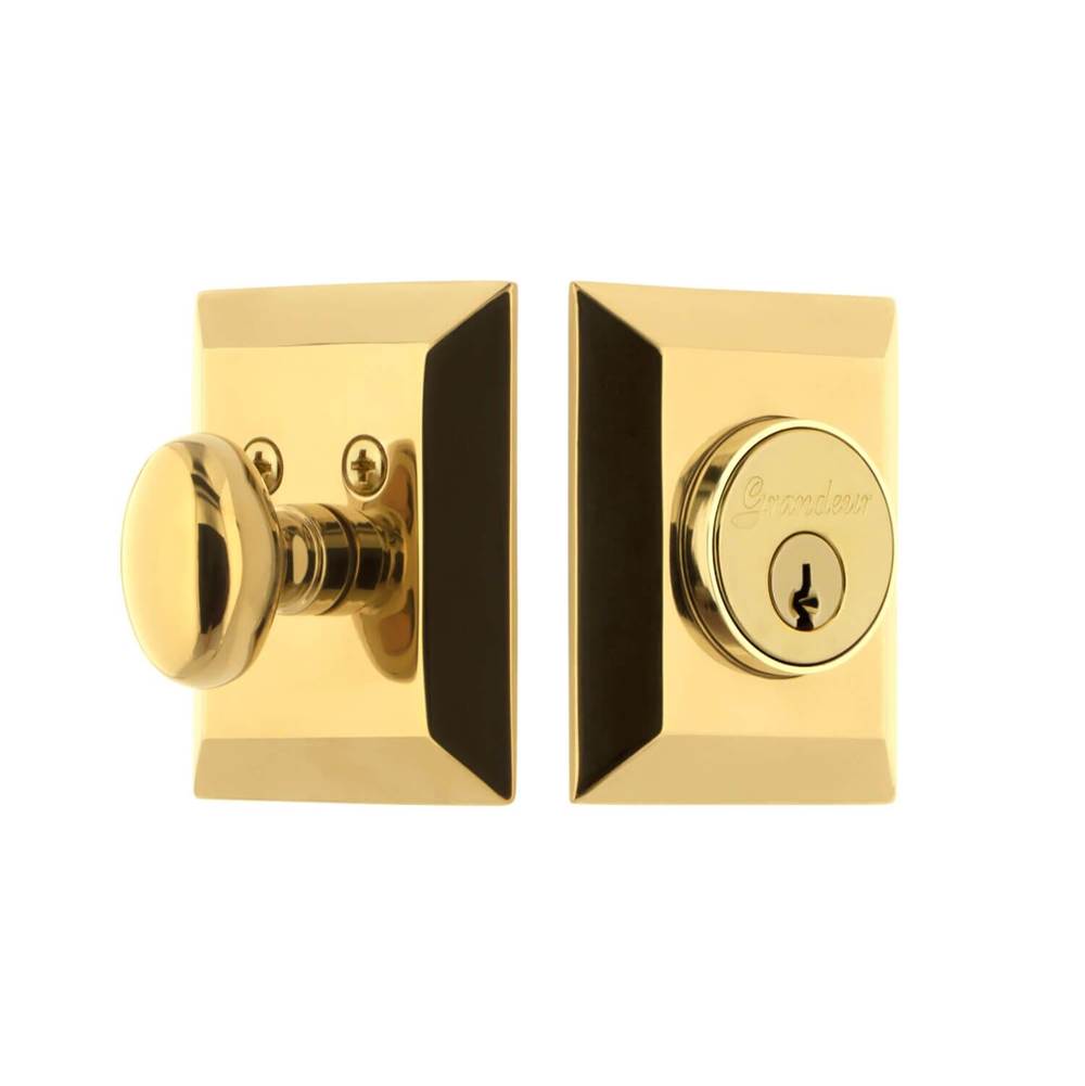 Grandeur Hardware Fifth Avenue Square Single Cylinder Deadbolt in Lifetime Brass