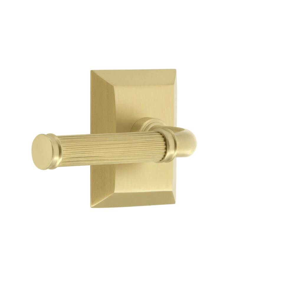 Grandeur Hardware Fifth Avenue Square Rosette Single Dummy with Soleil Lever in Satin Brass