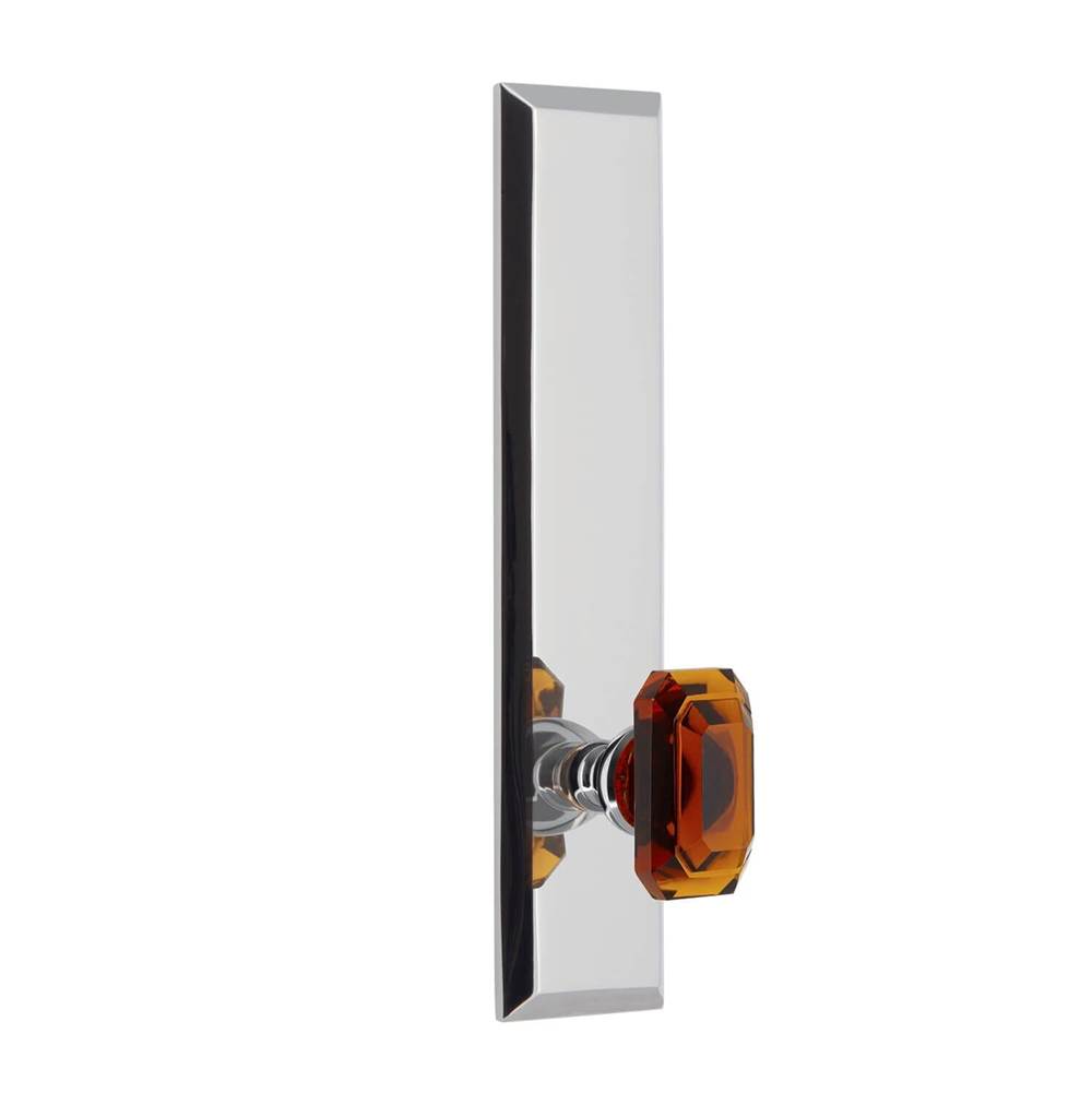Grandeur Hardware Fifth Avenue Tall Plate Dummy with Baguette Amber Knob in Bright Chrome