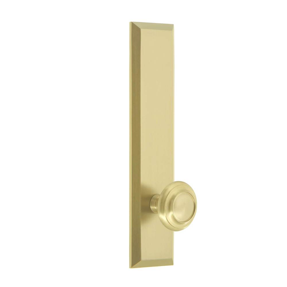 Grandeur Hardware Fifth Avenue Tall Plate Double Dummy with Circulaire Knob in Satin Brass