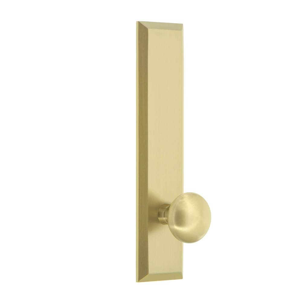 Grandeur Hardware Fifth Avenue Tall Plate Passage with Fifth Avenue Knob in Satin Brass